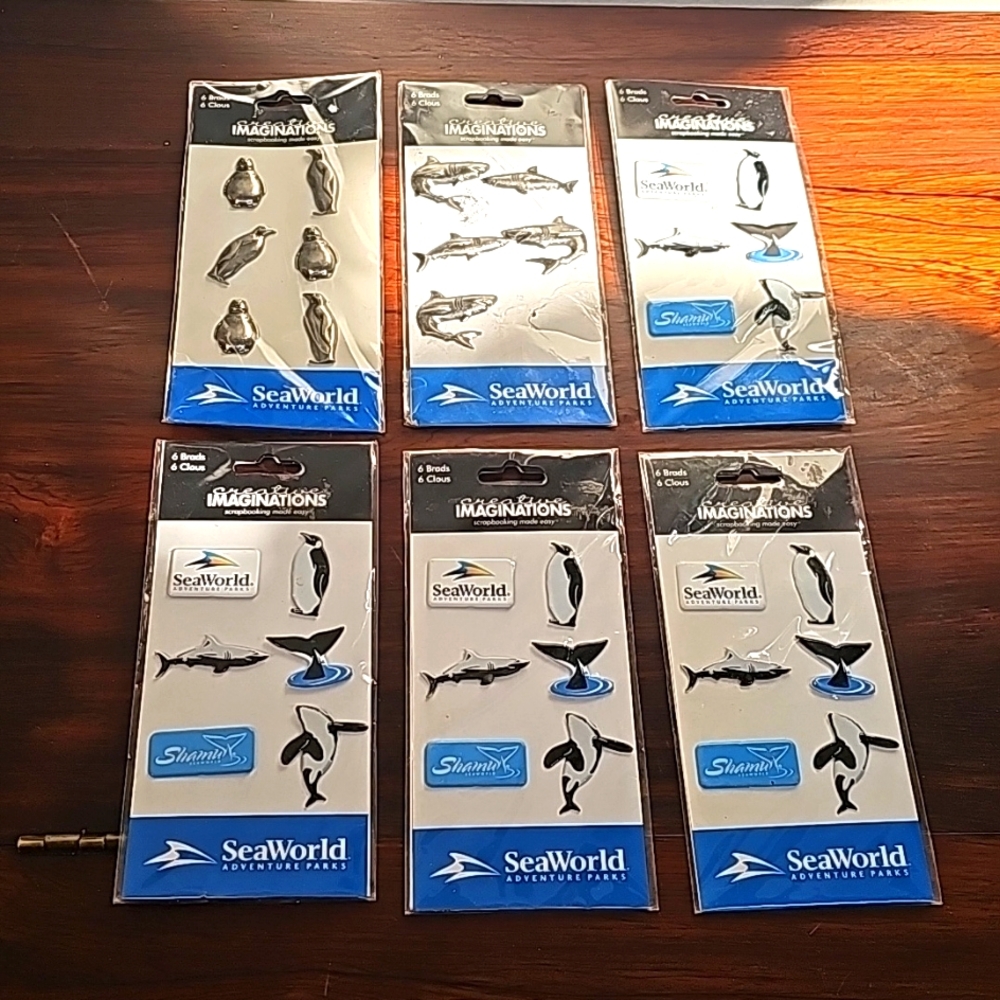 NEW 6 sheets total 35 SeaWorld brads stickers scrapbooking